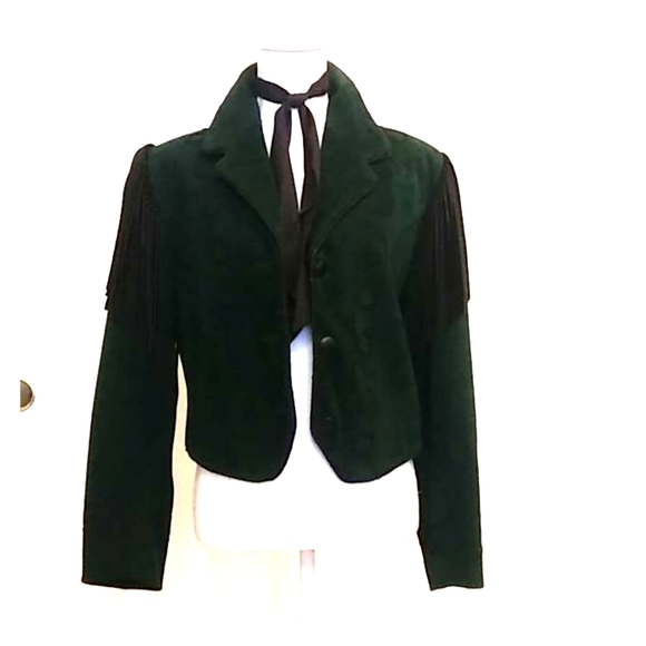 💚🤠 Western Leather Jacket Dark Green/Blk Sz M - Picture 1 of 9